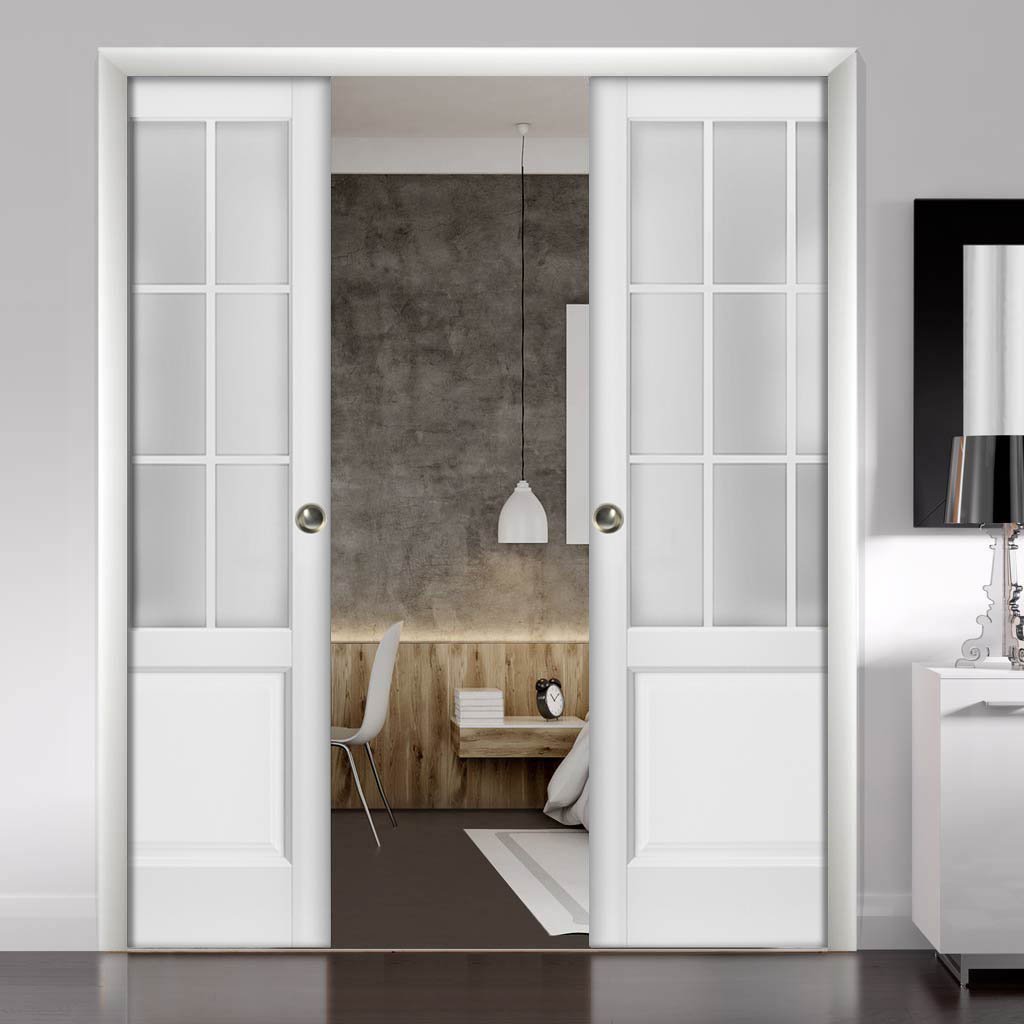 Solid French Door Slab 9 Lites | Felicia 3309 Matte White with Frosted Glass | Can be installed As Barn Door Pocket Door Closet Door - Image 5