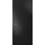 Sliding Pocket Door with Frames | Planum 0010 Matte Black | Kit Trims Rail Hardware | Solid Wood Interior Bedroom Bathroom Closet Sturdy Doors