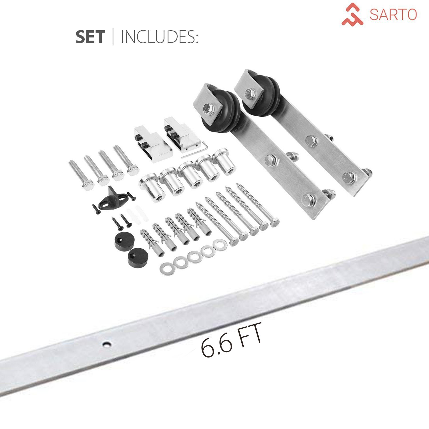 Sliding Barn Door with 6.6ft Hardware | Lucia 2661 White Silk | Rail Hangers Sturdy Silver Set (Silver) | 3 Paneled Shaker Wooden Solid Panel Interior Doors - Image 3