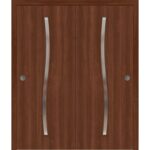 Sliding Closet Bypass Doors | BASIC 3002 Walnut | Rails Hardware Set | Wood Solid Bedroom Wardrobe Doors