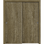 Sliding Closet Bypass Doors | BASIC 3001 Antique Oak | Rails Hardware Set | Wood Solid Bedroom Wardrobe Doors