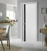 Solid Interior French | Planum 0040 White Silk with Black Glass | Single Regular Panel Frame Trims Handle | Bathroom Bedroom Sturdy Doors - Image 3