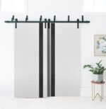 Slab Barn Door Panel | Planum 0040 White Silk with Black Glass | Sturdy Finished Doors | Pocket Closet Sliding - Image 3