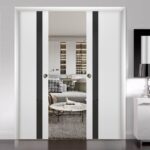 Slab Barn Door Panel | Planum 0040 White Silk with Black Glass | Sturdy Finished Doors | Pocket Closet Sliding - Image 4