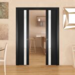 Slab Barn Door Panel | Planum 0040 Matte Black with White Glass | Sturdy Finished Doors | Pocket Closet Sliding - Image 3