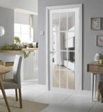 Solid French Door Clear Glass 12 lites | Felicia 3355 White Silk | Single Regular Panel Frame Trims Handle | Bathroom Bedroom Sturdy Doors - Image 5