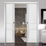 French Double Pocket Doors | Lucia 31 White Silk | Kit Trims Rail Hardware | Solid Wood Interior Pantry Kitchen Bedroom Sliding Closet Sturdy Door - Image 2