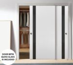 Sliding Closet Bypass Doors | Planum 0040 White Silk with Black Glass | Sturdy Rails Moldings Trims Hardware Set | Wood Solid Bedroom Wardrobe Doors - Image 2