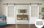 Sturdy Double Barn Door with | Felicia 3599 White Silk with Clear Glass | 13FT Rail Hangers Heavy Set | Solid Panel Interior Doors - Image 2