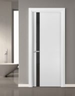 Solid Interior French | Planum 0040 White Silk with Black Glass | Single Regular Panel Frame Trims Handle | Bathroom Bedroom Sturdy Doors - Image 2