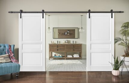 Sliding Double Barn Doors with Hardware | Lucia 31 White Silk | 13FT Rail Hangers Sturdy Set | Pantry Kitchen 3-Panel Wooden Solid Panel Interior Hall Bedroom Bathroom Door