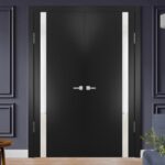 Solid French Double Doors | Planum 0040 Matte Black with White Glass | Wood Solid Panel Frame Trims | Closet Bedroom Sturdy Doors - Image 2