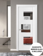 Solid French Door / Sete 6999 White Silk with Mirror / Single Regular Panel Frame Handle / Bathroom Bedroom Modern Doors - Image 3