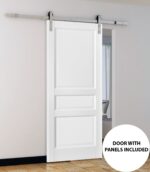 Sliding Barn Door with 6.6ft Hardware | Lucia 31 White Silk | Rail Hangers Sturdy Silver Set (Silver) | 3 Paneled Shaker Wooden Solid Panel Interior Doors - Image 2