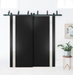 Sliding Closet Barn Bypass Doors | Planum 0040 Matte Black with White Glass | Sturdy 6.6ft Rails Hardware Set | Wood Solid Bedroom Wardrobe Doors - Image 2