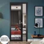 Slab Barn Door Panel | Lucia 1299 Matte Black with Mirror | Sturdy Finished Doors | Pocket Closet Sliding - Image 2