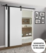 Sturdy Barn Door | Planum 0040 White Silk with Black Glass | 6.6FT Rail Hangers Heavy Hardware Set | Solid Panel Interior Doors - Image 2