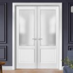 French Double Panel Lite Doors with Hardware | Lucia 22 White Silk with Frosted Opaque Glass | Panel Frame Trims | Bathroom Bedroom Interior Sturdy Door - Image 2