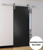Sturdy Barn Door with Hardware | Planum 0010 Black Matte | 6.6FT Rail Hangers Heavy Set (Silver) | Modern Solid Panel Interior Doors - Image 2