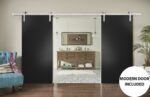 Sturdy Double Barn Door with Hardware | Planum 0010 Matte Black | Silver 13FT Rail Hangers Heavy Set | Modern Solid Panel Interior Doors - Image 2