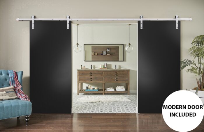 Sturdy Double Barn Door with Hardware | Planum 0010 Matte Black | Silver 13FT Rail Hangers Heavy Set | Modern Solid Panel Interior Doors - Image 2