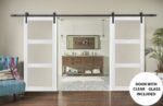 Sliding Double Barn Doors with Hardware | Lucia 2555 White Silk with Clear Glass | 13FT Rail Sturdy Set | Kitchen Lite Wooden Solid Panel Interior Bedroom Bathroom Door - Image 2
