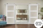 Sliding Double Barn Doors with Hardware | Lucia 2555 White Silk with Clear Glass | 13FT Silver Rail Sturdy Set (Silver) | Kitchen Lite Wooden Solid Panel Interior Bedroom Bathroom Door - Image 2