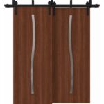 Sliding Closet Barn Bypass Doors | BASIC 3002 Walnut | Modern 6.6ft Rails Hardware Set | Wood Solid Bedroom Wardrobe Doors