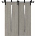 Sliding Closet Barn Bypass Doors | BASIC 3002 Oak | Modern 6.6ft Rails Hardware Set | Wood Solid Bedroom Wardrobe Doors