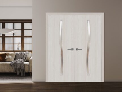 Interior Solid French Double Doors | BASIC 3002 Ash | Wood Interior Solid Panel Frame | Closet Bedroom Modern Doors