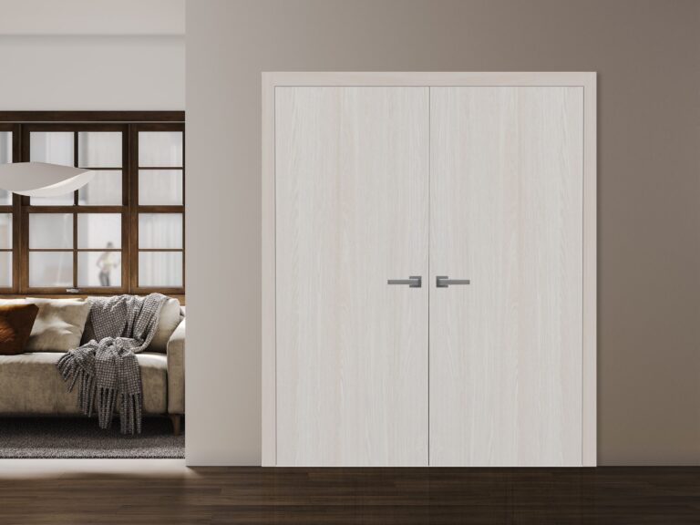 Interior Solid French Double Doors | BASIC 3001 Ash | Wood Interior Solid Panel Frame | Closet Bedroom Modern Doors