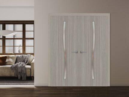 Interior Solid French Double Doors | BASIC 3002 Oak | Wood Interior Solid Panel Frame | Closet Bedroom Modern Doors