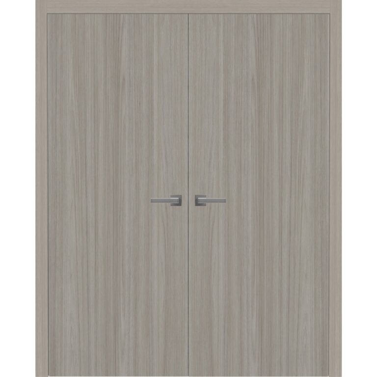 Interior Solid French Double Doors | BASIC 3001 Oak | Wood Interior Solid Panel Frame | Closet Bedroom Modern Doors