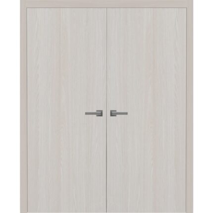Interior Solid French Double Doors | BASIC 3001 Ash | Wood Interior Solid Panel Frame | Closet Bedroom Modern Doors