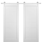 Sliding Double Barn Doors with Hardware | Quadro 4115 White Silk | 13FT Rail Sturdy Set (Silver) | Kitchen Wooden Solid Panel Interior Bedroom Bathroom Door