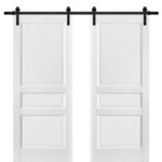 Sliding Double Barn Doors with Hardware | Lucia 31 White Silk | 13FT Rail Hangers Sturdy Set | Pantry Kitchen 3-Panel Wooden Solid Panel Interior Hall Bedroom Bathroom Door