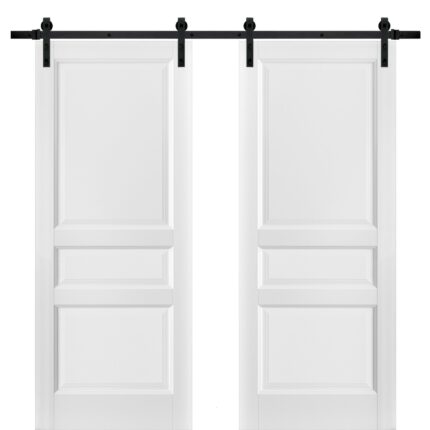Sliding Double Barn Doors with Hardware | Lucia 31 White Silk | 13FT Rail Hangers Sturdy Set | Pantry Kitchen 3-Panel Wooden Solid Panel Interior Hall Bedroom Bathroom Door