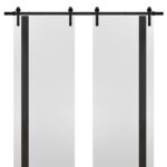 Sturdy Double Barn Door | Planum 0040 White Silk with Black Glass | 13FT Rail Hangers Heavy Set | Solid Panel Interior Doors