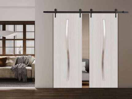Modern Double Barn Door | BASIC 3002 Ash | 13FT Rail Track Set | Solid Panel Interior Doors