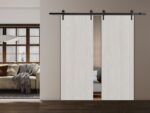 Modern Double Barn Door | BASIC 3001 Ash | 13FT Rail Track Set | Solid Panel Interior Doors - Image 2