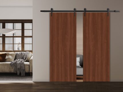 Modern Double Barn Door | BASIC 3001 Walnut | 13FT Rail Track Set | Solid Panel Interior Doors
