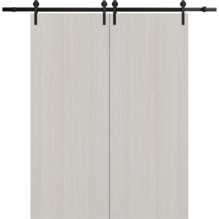 Modern Double Barn Door | BASIC 3001 Ash | 13FT Rail Track Set | Solid Panel Interior Doors