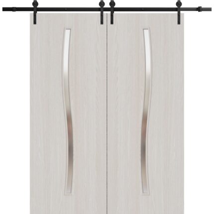 Modern Double Barn Door | BASIC 3002 Ash | 13FT Rail Track Set | Solid Panel Interior Doors