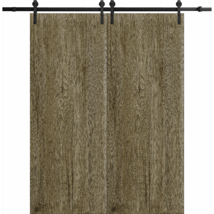 Modern Double Barn Door | BASIC 3001 Antique Oak | 13FT Rail Track Set | Solid Panel Interior Doors