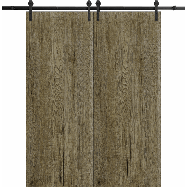 Modern Double Barn Door | BASIC 3001 Antique Oak | 13FT Rail Track Set | Solid Panel Interior Doors