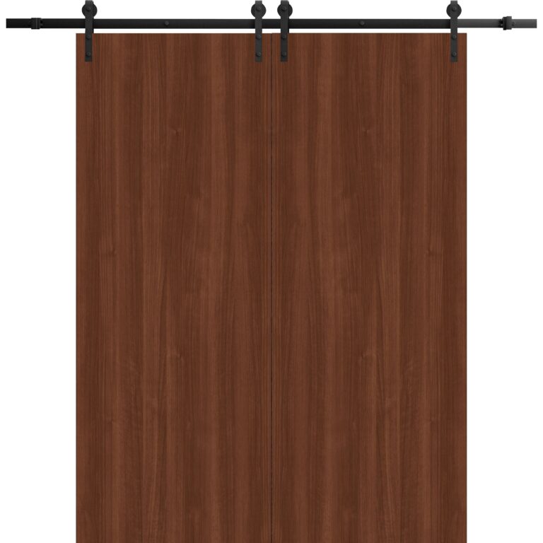 Modern Double Barn Door | BASIC 3001 Walnut | 13FT Rail Track Set | Solid Panel Interior Doors