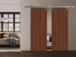 Modern Double Barn Door | BASIC 3001 Walnut | 13FT Silver Rail Track Set | Solid Panel Interior Doors - Image 2