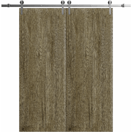 Modern Double Barn Door | BASIC 3001 Antique Oak | 13FT Silver Rail Track Set | Solid Panel Interior Doors
