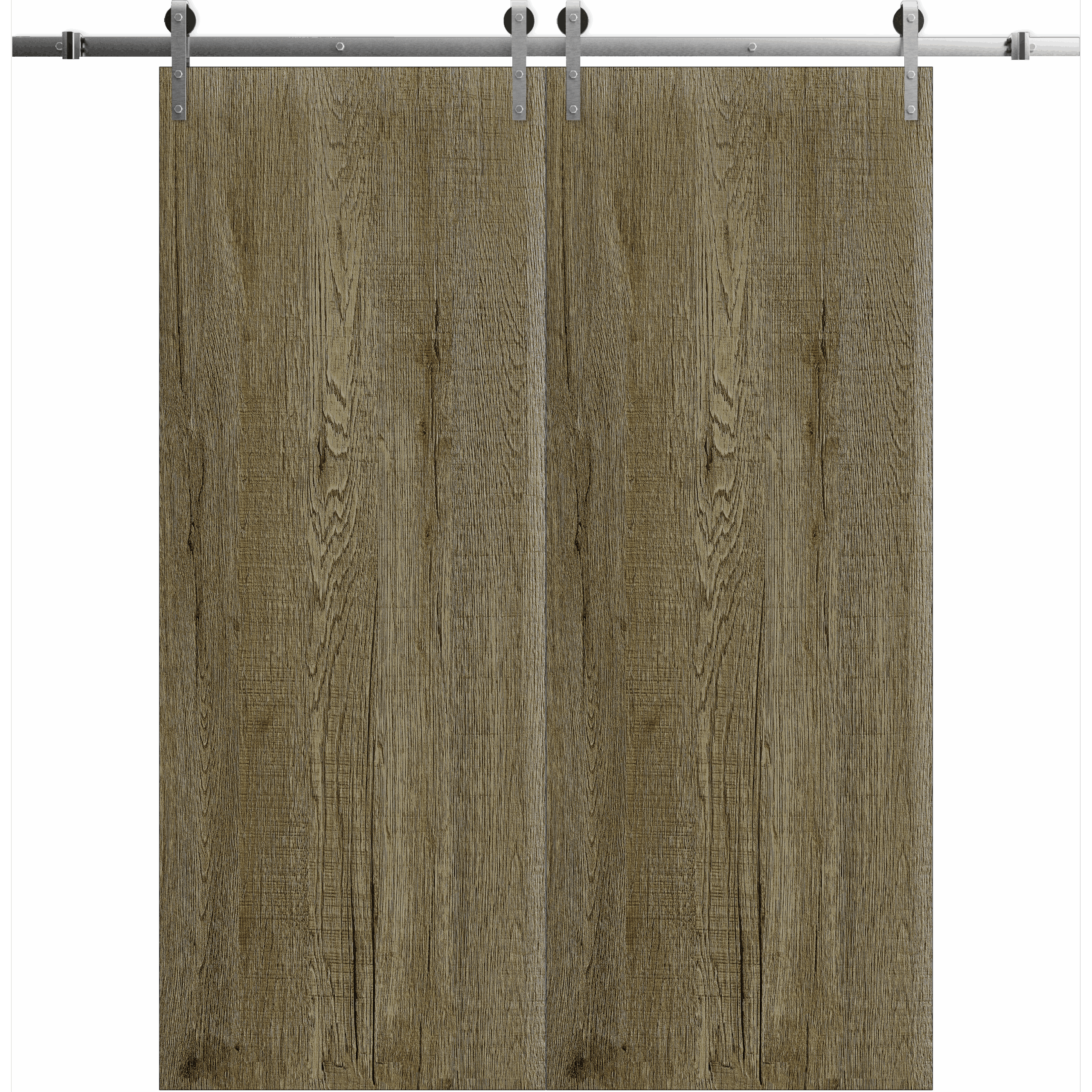 double_barn_silver_2rgn4wyjnghdl9iu Modern Double Barn Door | BASIC 3001 Antique Oak | 13FT Silver Rail Track Set | Solid Panel Interior Doors - Image 1