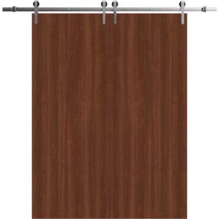 Modern Double Barn Door | BASIC 3001 Walnut | 13FT Silver Rail Track Set | Solid Panel Interior Doors